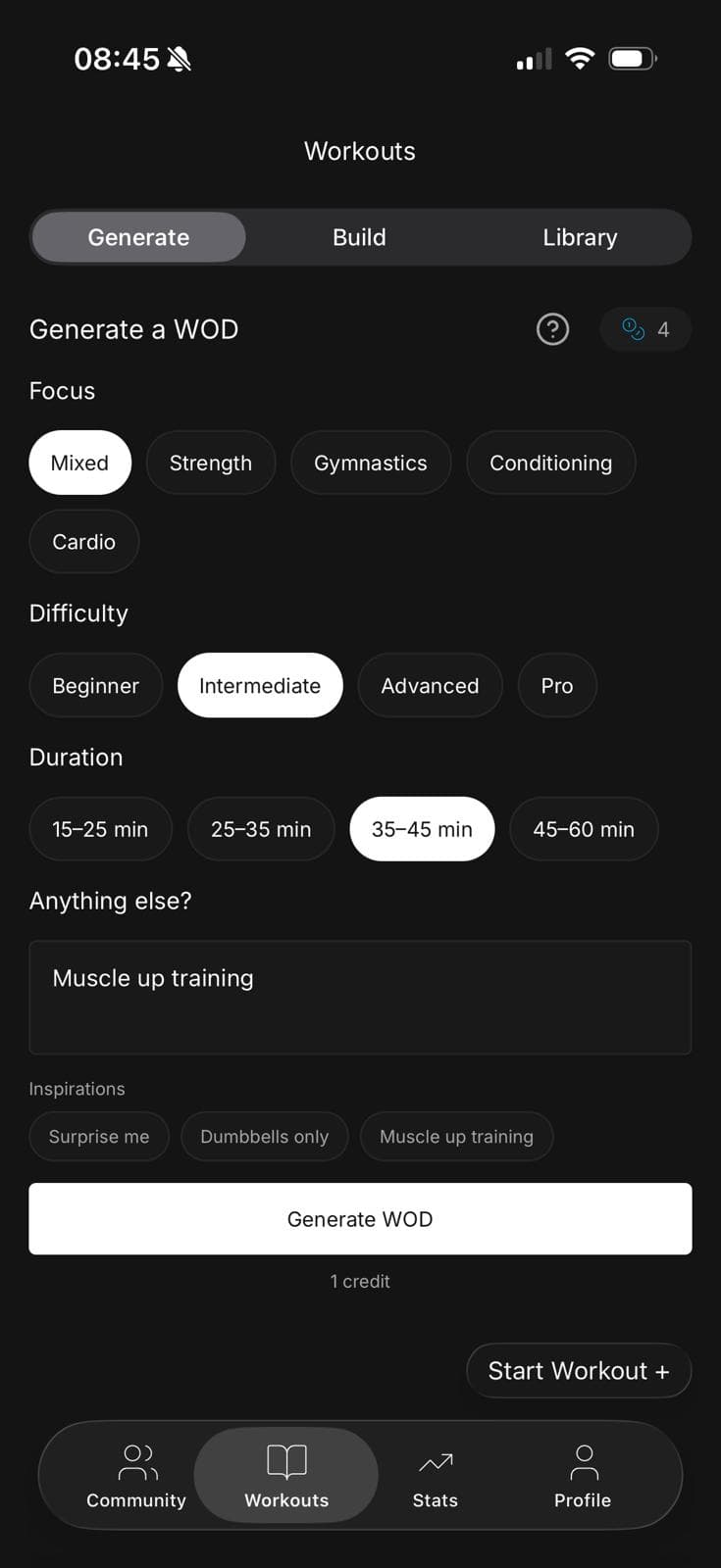 AI Wod Assistant screen