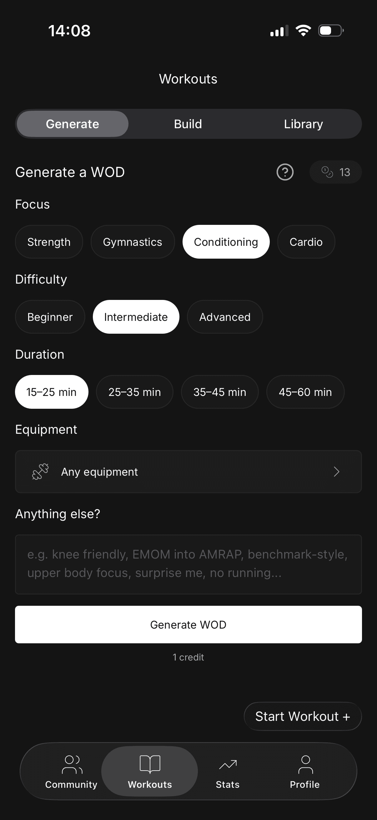 AI Wod Assistant screen